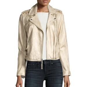 Joie Gold Metallic Lamb Leather Jacket Short Moto Jacket Womens Medium Designer